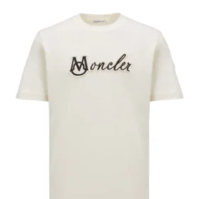 Moncler White Embroidered Varsity Logo Cotton T-shirt