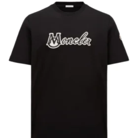 Moncler Black Embroidered Varsity Logo Cotton T-shirt