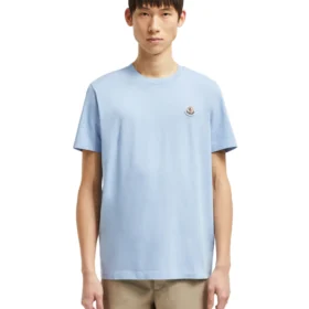Moncler Logo Patch Cotton T-Shirt Light Blue