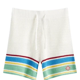 Casa Blanca Men's Crochet Tennis Shorts in White/Blue Multi