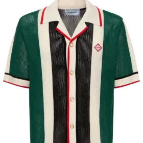 Casa Blanca Striped cotton crochet s/s shirt