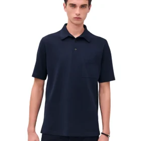 Hermes H embroidered buttoned marine polo shirt