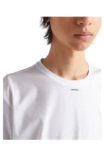 Prada White Stretch cotton T-shirt with logo – Bild 4