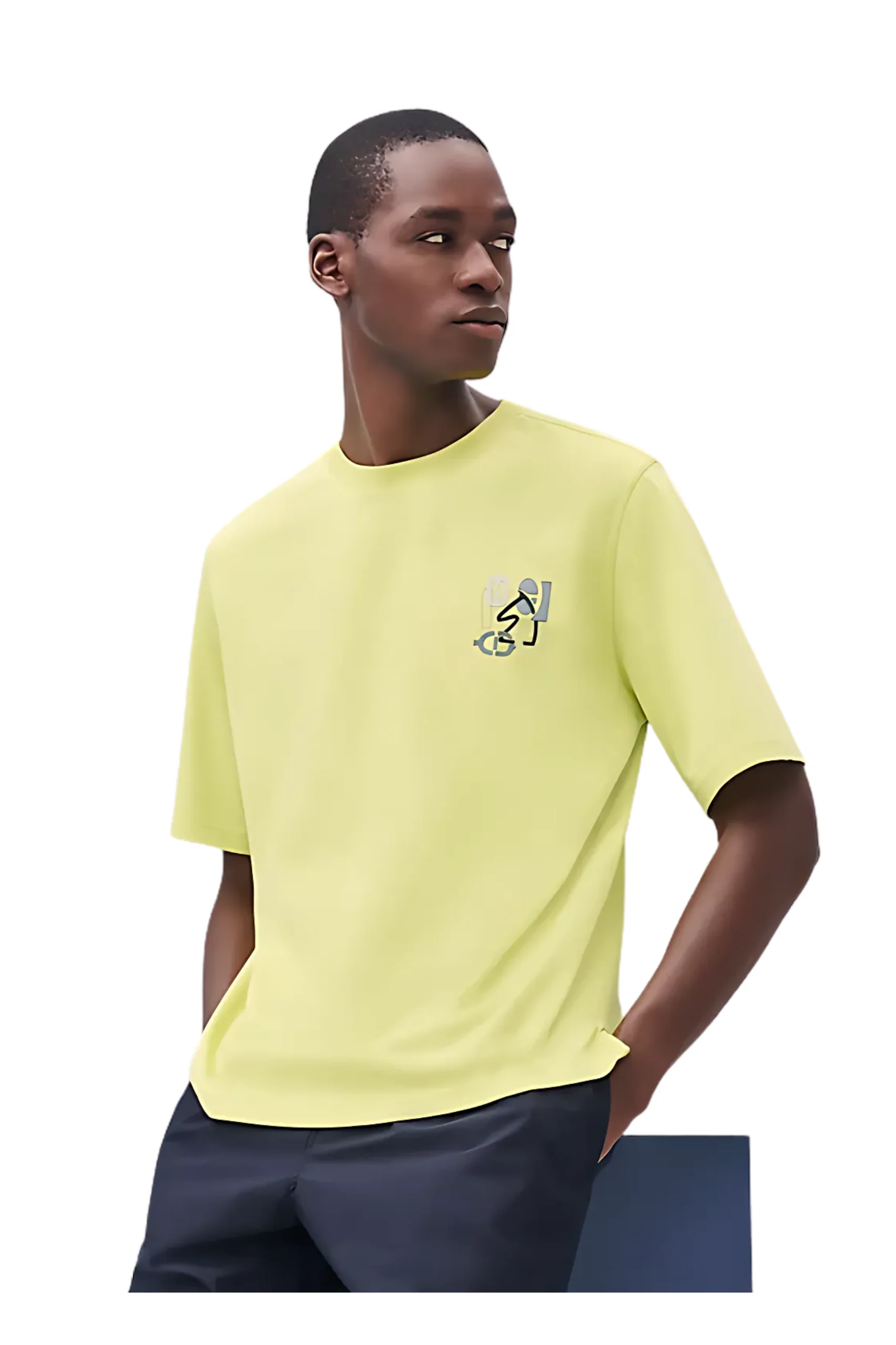 (XXX) H557930HA2TME_1 Hermes "H Puzzle" Lime t-shirt with leather detail - Image 1