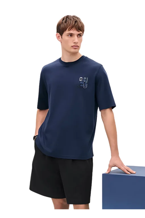 *Hermes "H Puzzle" océan t-shirt with leather detail - Image 1