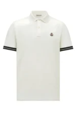 *Moncler Logo White Cotton Piquet Polo Shirt