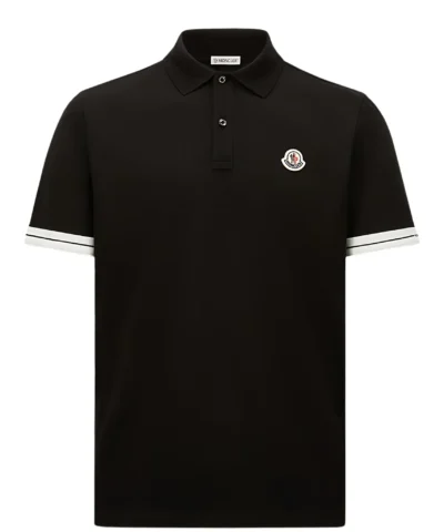 *Moncler Logo Black Cotton Piquet Polo Shirt