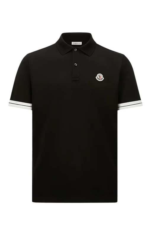 *Moncler Logo Black Cotton Piquet Polo Shirt – Bild 1