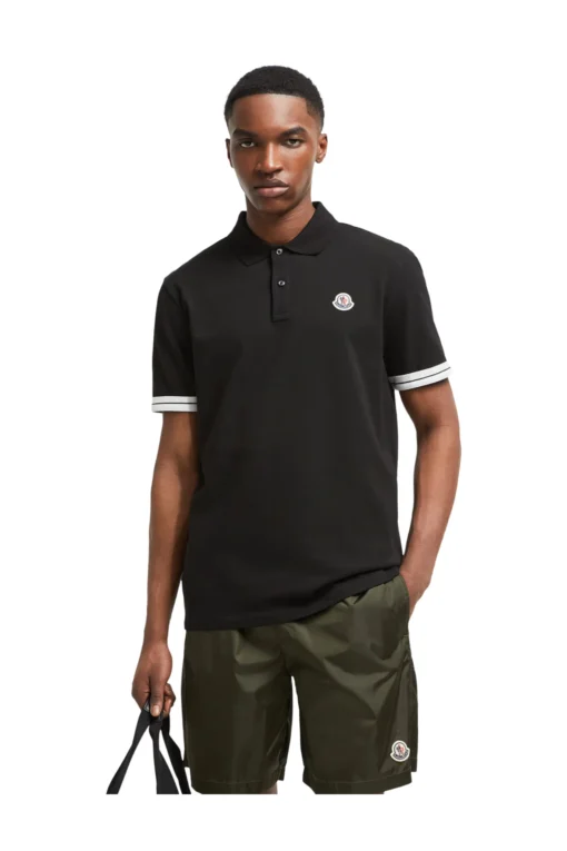 *Moncler Logo Black Cotton Piquet Polo Shirt – Bild 2