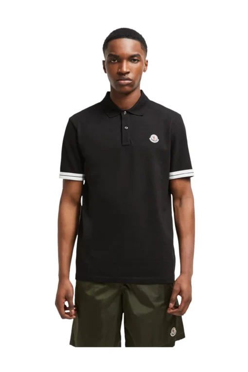 *Moncler Logo Black Cotton Piquet Polo Shirt – Bild 3