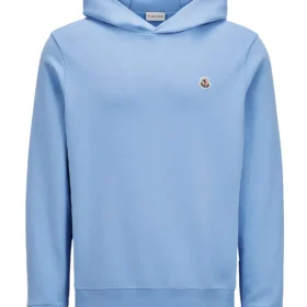 Moncler Logo Patch Cotton Hoodie Light Blue
