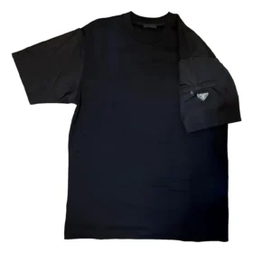 PRADA Stretch Cotton T-shirt With Nylon Details In Black