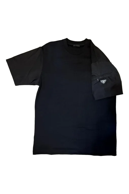 PRADA Stretch Cotton T-shirt With Nylon Details In Black – Bild 1