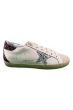 Golden Goose Women's Super-Star with silver star and brown glitter heel tab