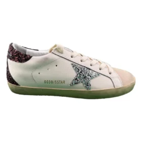 Golden Goose Women's Super-Star with silver star and brown glitter heel tab