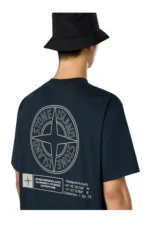 STONE ISLAND - Regular fit short-sleeved T-shirt with Industrial print, Navy - Image 3
