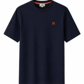 Hermes Navy Blue Signature Cotton T-Shirt