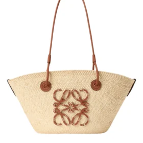 Loewe Small Anagram basket bag in iraca palm and calfskin