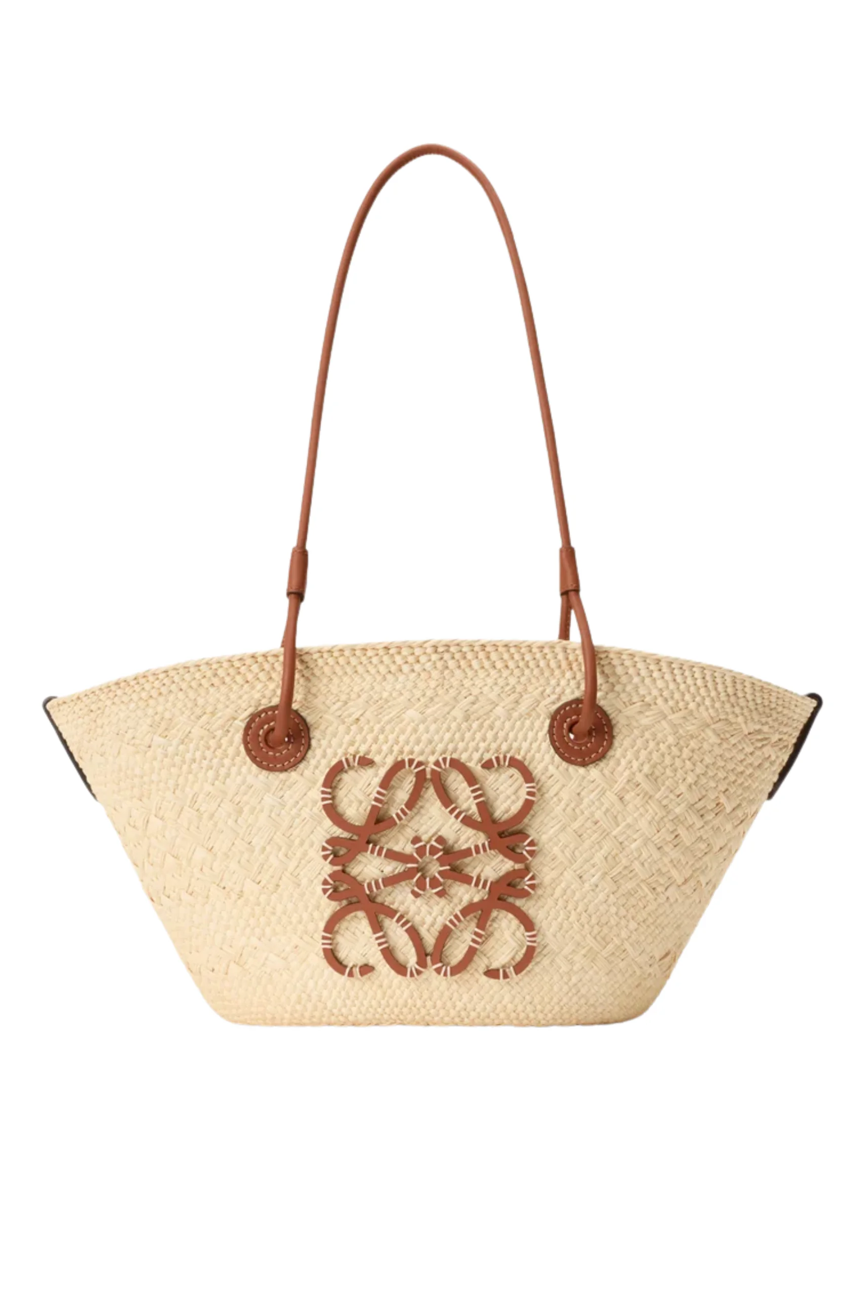 (XXX) AABKP65X04_1 Loewe Small Anagram basket bag in iraca palm and calfskin - Image 1