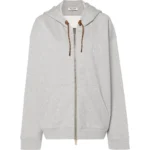 Graues Miu Miu Sweatshirt mit Kapuze, Reißverschluss und gesticktem Logo – Vorderansicht
