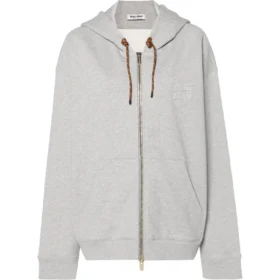Graues Miu Miu Sweatshirt mit Kapuze und Reißverschluss – Vorderansicht