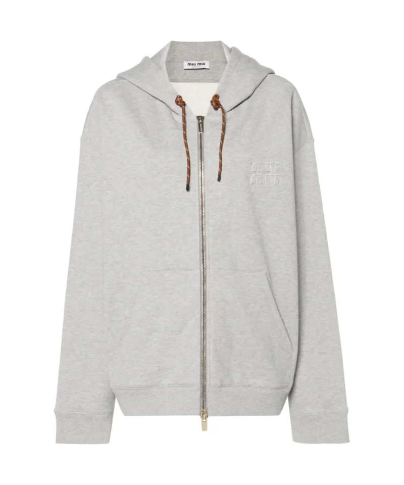 Graues Miu Miu Sweatshirt mit Kapuze und Reißverschluss – Vorderansicht